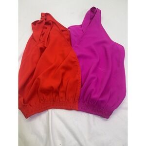 New Glam Colorblock Drape Tank Top Medium Crop Red And Purple Boho Cocktail V